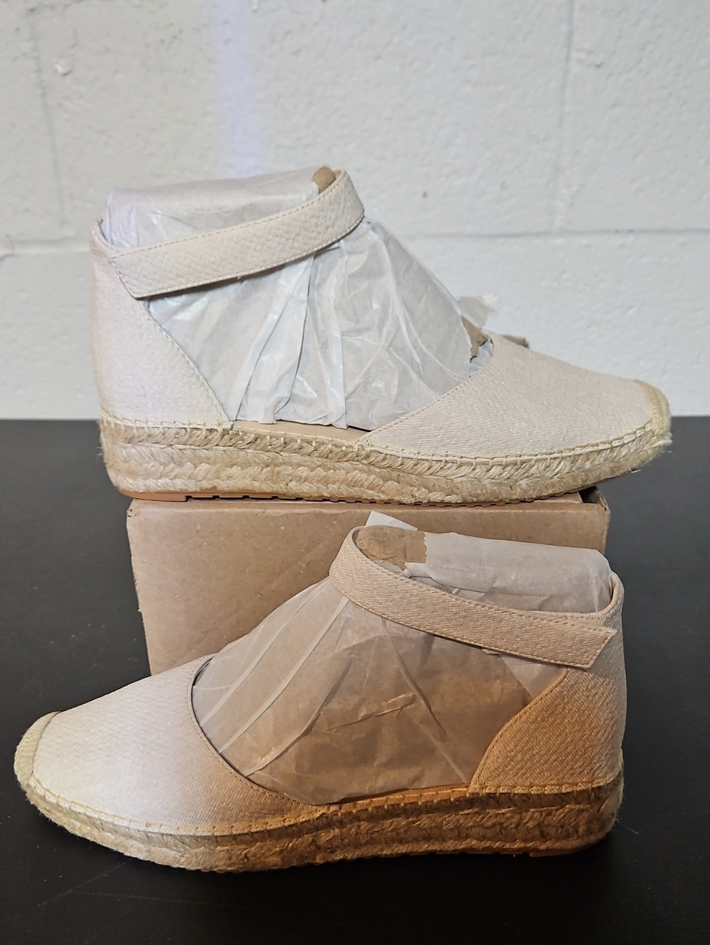 Naturalizer Women's Cream Espadrille Wedge Ankle Wrap Sneakers